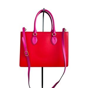 Gucci Red & Pink Colorblock Leather Top Handle Tote w/ Strap